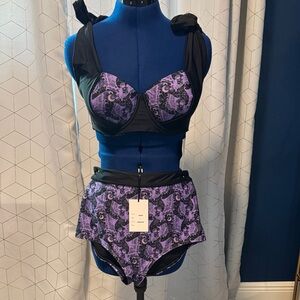 Unique Vintage Purple Lacy bats Swim Set
